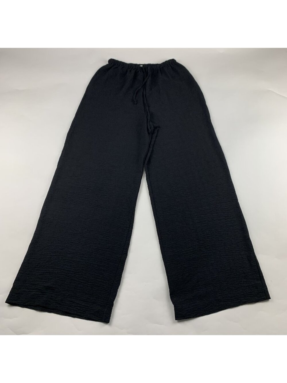 Solai Black Textured Crepe Pull On Wide Leg Pant M